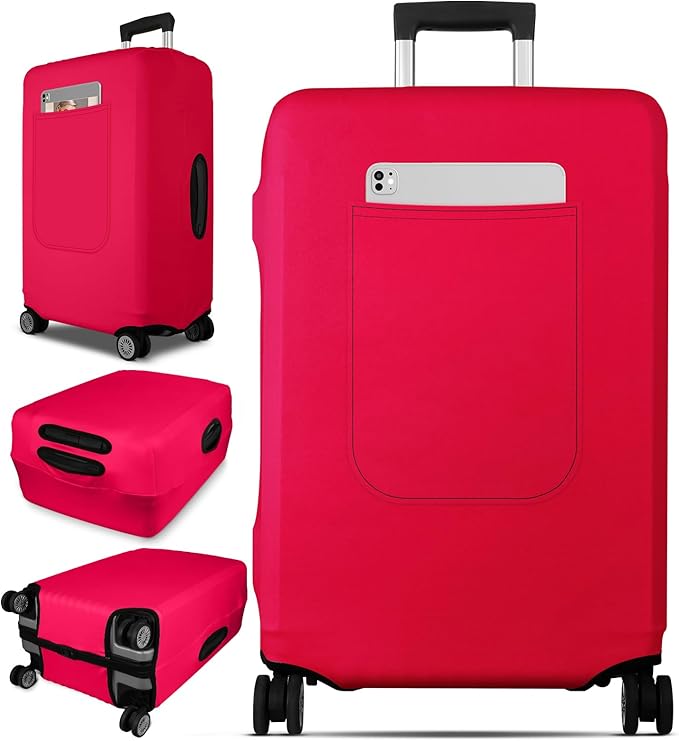 Slohif Luggage Cover for Suitcase Tsa Approved Protector - Luggage Sleeve Suit Case Cover Travel Stretch Large Baggage Case Protective Washable Fit 26-28 Inch Wine Red