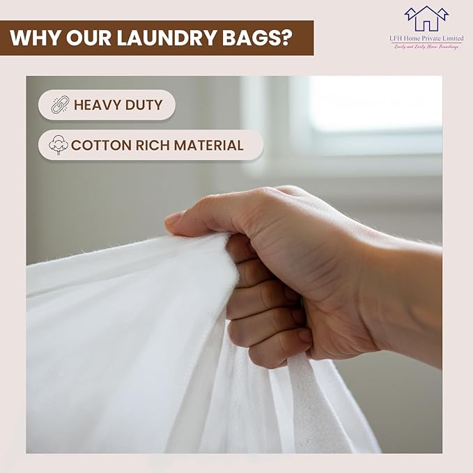 LFH Home Cotton Canvas Large Laundry Bag with Handle, Heavy Duty Drawstring Closure Washable Laundry Bags, School Travel, Home, Hotel, College Dorm, Organizer Sack, Toy Clothes 20x30 (Pack of 4)-White