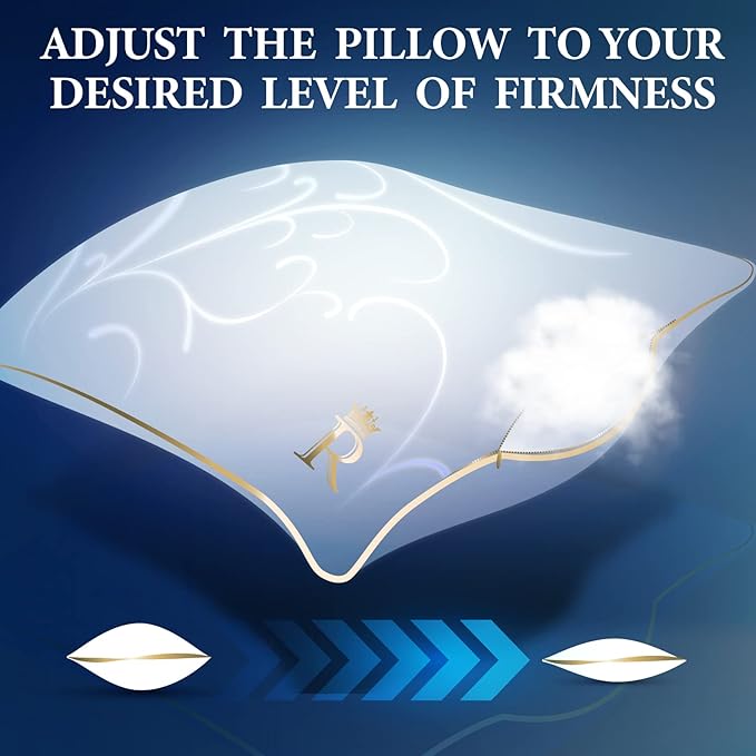 Royal Therapy Pillows King Size Set of 2, Down Alternative Bed Pillows, Adjustable King Size, Jacquard Cotton, for All Sleepers, Side Sleeper Pillow, 2 Pack