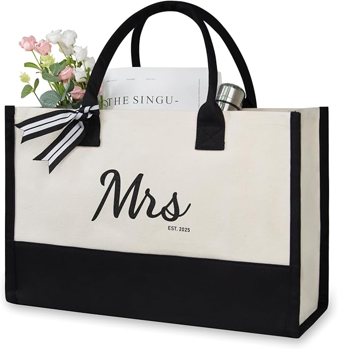 TOPDesign Canvas Tote Bag, Bridal Shower Gifts for Bride, Wedding Bachelorette Bride Gifts Shoulder Bag
