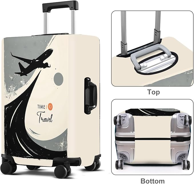 Suitcase Cover with Time to Travel Design, Luggage Protector, Fit for 32-34Inch Luggage Durable Travel Bag Cover with Zipper Closure