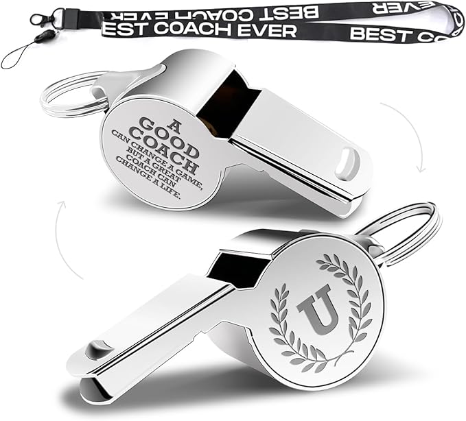 Letters Coach Gifts, Whistle for Coaches, Whistle Emergency, Thank You Coach Gifts, Coaches Whistle with Lanyard Cheer Coach Gift for Men Women Teachers Referees School Sports Coach Outdoor, Letter U