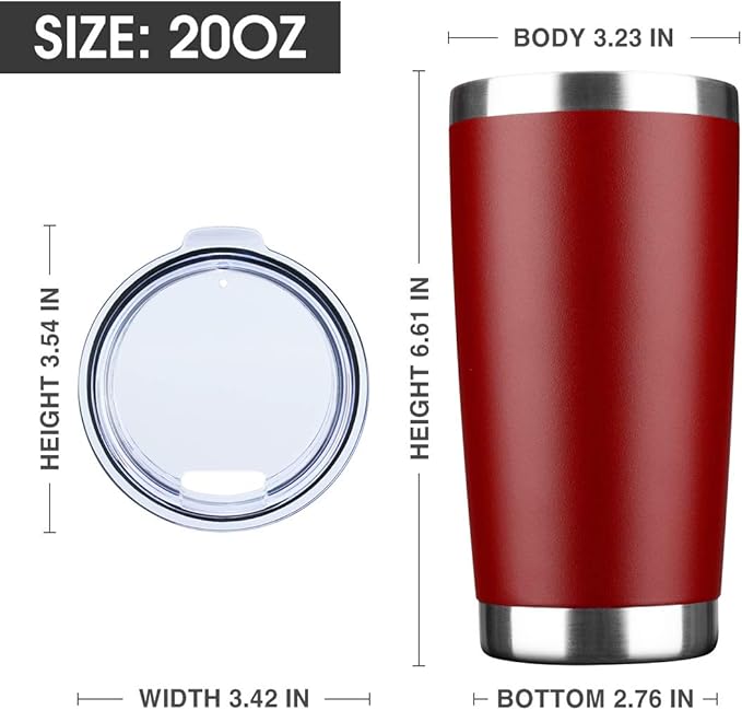 20oz Tumbler Bulk Stainless Steel Vacuum Insulated Tumblers with Lid Double Wall Travel Mug, Durable Powder Coated Coffee Cup, Suitable for Ice Drinks and Hot Beverage (Red 12pack)