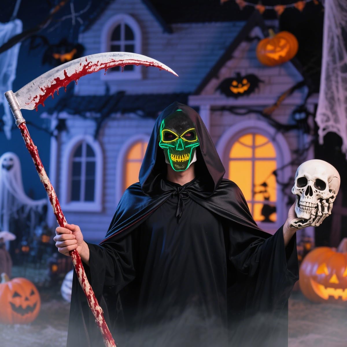 OceanWings Halloween Mask LED Light up Costumes Scary Mask for Party Supplies Favor