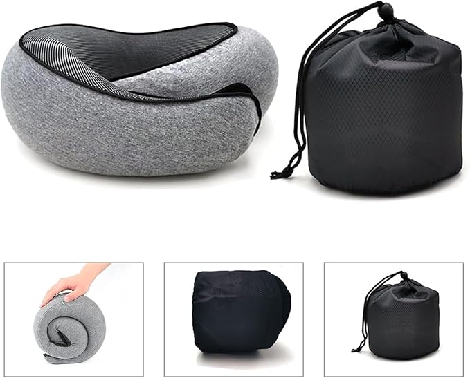 RURING Travel Pillows for Airplanes, Travel Neck Pillow Travel Pillow, Neck Pillow Airplane Memory Foam 360 Degree Support Stowable Pillows for Airplanes Offices and Cars 2PCS (Black)