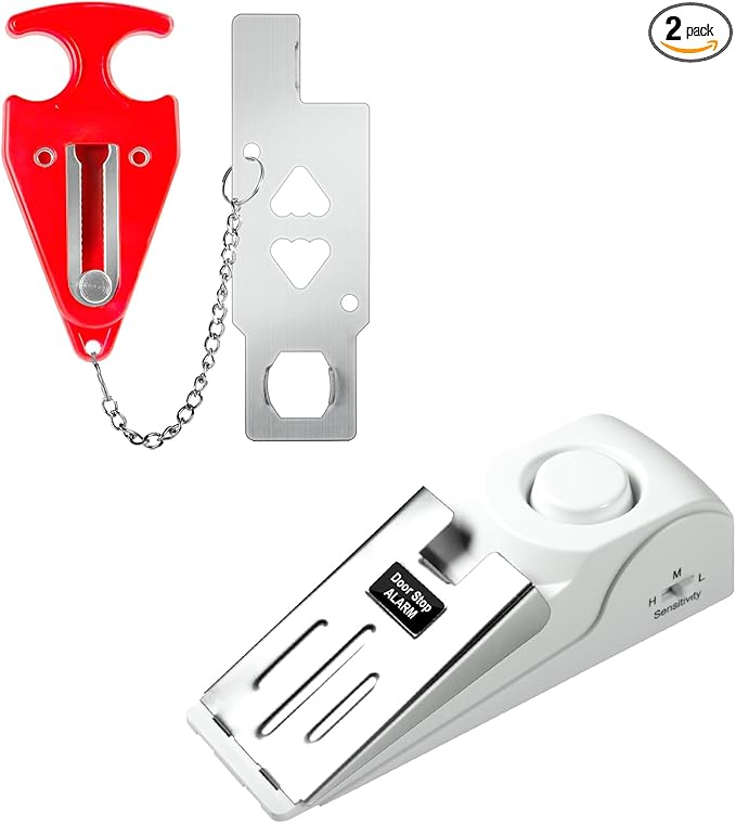 Fuers Portable Door Lock & Door Stop Alarm, Dual Protection Home Security Door Kit Door Stopper Self Defensey Tools for Hotel Travel Home