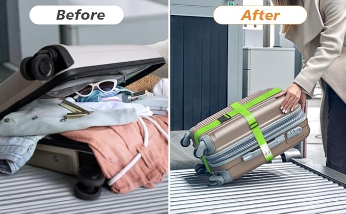BILIONE Luggage Straps 88 inch Adjustable Suitcase Belt, Lockable Against Accidental Opening, Easy to Identify Travel Accessories, Add a Bag Connector(Versatile Black, 2)