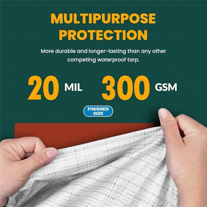 Large Waterproof Tarp - Heavy Duty 20 Mil Thick Poly Tarpaulin Ideal for Canopy Tents, Boats, RV or Pool Covers - Multipurpose Protective Tarps with Grommets for Indoor, Outdoor Use | 10' x 20' 2 Pack