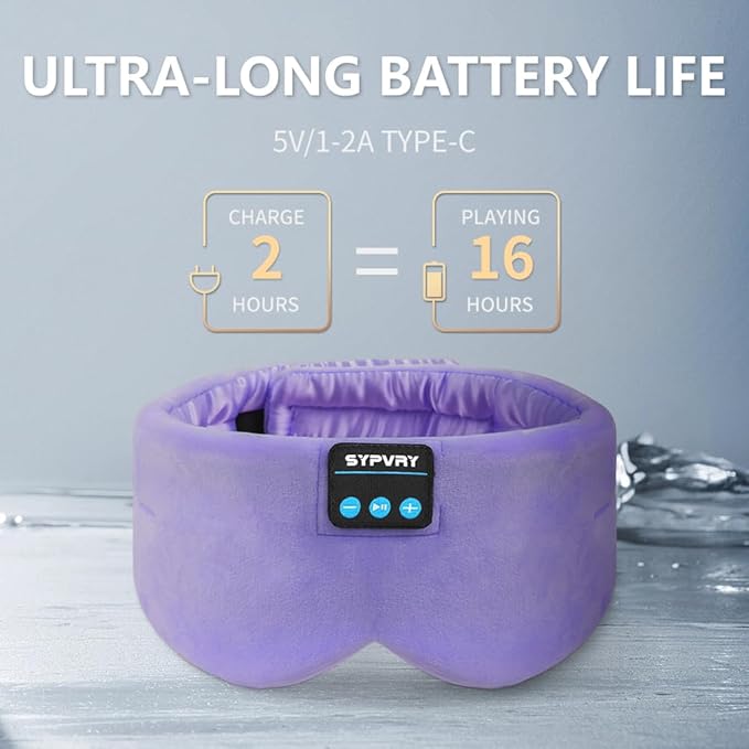 Sleep Mask Bluetooth 5.4 Headphones Soft Wireless Headband Eye Mask Blackout with Microphone (Lilac)