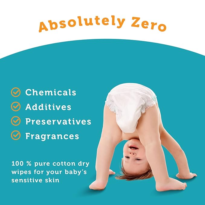 100% Pure Cotton Dry Wipes | 200 Count | Use Wet or Dry | Soft & Sensitive | Hypoallergenic | Extra Strong & Absorbent | Perfect for Diaper Changes, Runny Noses, Drool, Meal Time & Nursing