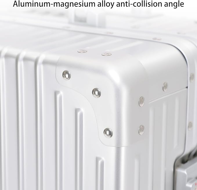Metal All Aluminum Carry-on Luggage TSA Customs Lock Zipperless Silent Rotary Wheel Business Suitcase Aluminum Frame Set (black, 20 '')