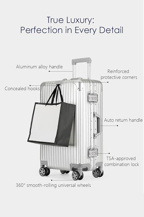 28 Inch All Aluminum Checked in Luggage with Wheels, Hard Shell Zipperless Suitcase with TSA Locks, Large Travel Luggage, Black