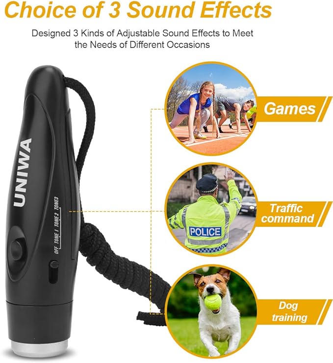 UNIWA Electronic Whistle, 4 Pack Handheld Electronic Whistles Electric Whistle with Lanyard Three Tone Distinct High Volume Outdoor Sport Whistle for Coaches, Referees, P.E. Teacher