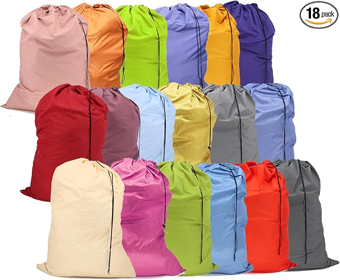 Extra Large Laundry Bag 18Pcs, Varied Colors, Travel Laundry Bags with Drawstring Closure, 30"x40", for college, dorm and apartment dwellers (18Pcs)