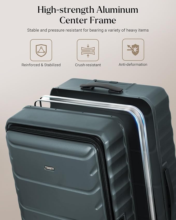 Luggage Sets 2 Pieces, 20/28 Inch PC Hardshell Suitcase with Spinner Wheels, 20 Inch Expandable Clamshell Carry On Luggage and 28 Inch Aluminum Frame Top Opening Checked Luggage (Dark Green)