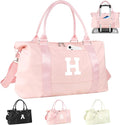 Initial Travel Duffel Bag Sports Gym Bag for Girls Teen Birthday Gifts,Pink Personalized Weekender Bag Carry On Tote Bags for Women Men,Waterproof Overnight Luggage Bag with Trolley Sleeve(Letter H)