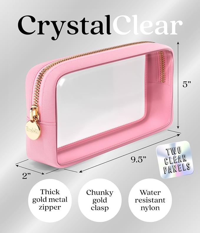 Clear Makeup Bag Zipper Pouch, Transparent Cosmetic Case Organizer, TSA Approved Travel Toiletry Case, Travel Accessories Essentials Makeup Tote for Women, Small Cute Make up Bag for Purse - Flamingo