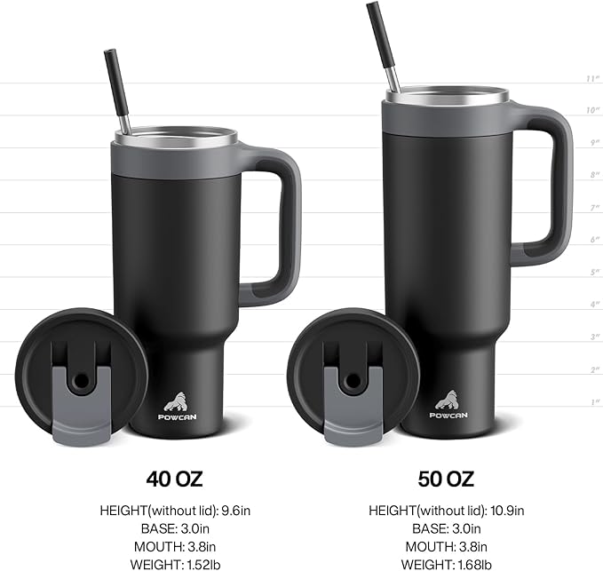 POWCAN 40 oz Tumbler with Handle, 2-in-1 Straw and Sip Lid, Leakproof, Dishwasher Safe, Insulated Stainless Steel Travel Coffee Mug, Keeps Cold for 34 Hours, Fits in Car Cup Holder (Glacier)