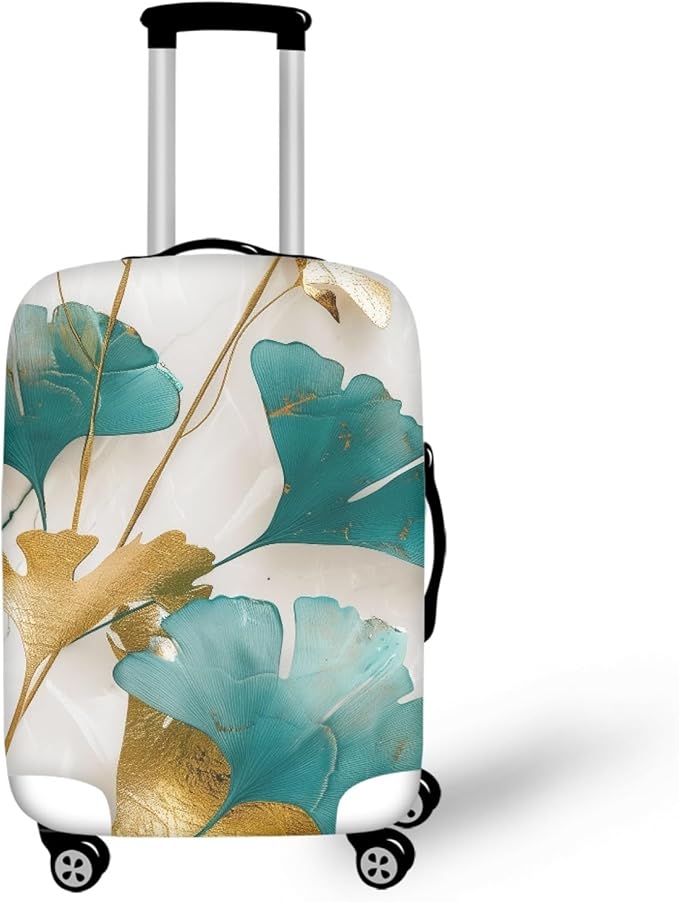 Gold Ginkgo Biloba Leaf Travel Luggage Cover Elastic Baggage Protector for Women Girls,Fits 18-21 Inch Washable Suitcase Covers