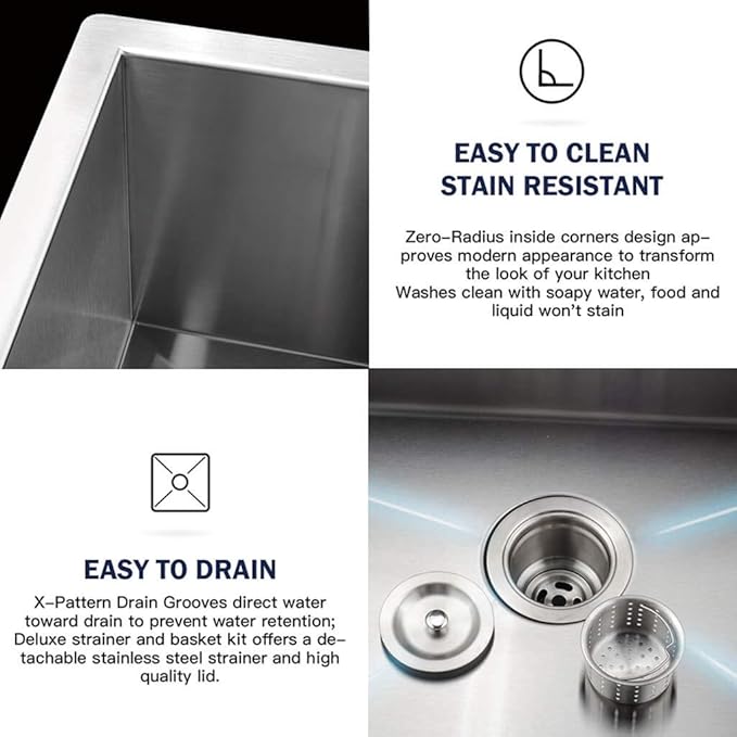 TORVA 14 x 18 Inch Undermount Kitchen Sink, Premium 304 Stainless Steel Bar Sink - 9 Inches Deep Basin Single Bowl Sink