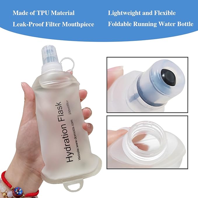 CLINTT 250ml Soft Flask, Foldable Running Water Bottle, TPU Folding Soft Water Flask, BPA-Free Collapsible Flask for Hydration Pack Running Vest, Cycling, Climbing, Hiking - 1Pcs, White