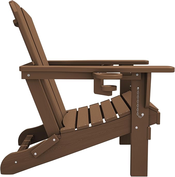 SERWALL Adirondack Chair with Cup Holders - Composite Adirondack Chairs Set of 6 HDPE Outdoor Chairs All Weather Use- Brown