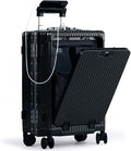 Nobl Travel Carry On Luggage, Noble Zipperless Aluminum Frame, 22.5x15x9.5, 360 Degree Spinner Wheels, TSA Locks, USB Charging Port, Cup & Phone Holder - Black