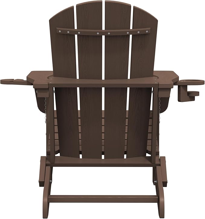 SERWALL Adirondack Chair with Cup Holders - Composite Adirondack Chairs Set of 8 HDPE Outdoor Chairs All Weather Use- Coffee