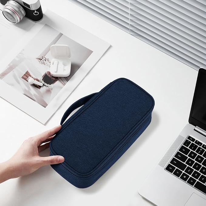 Teskyer Electronics Organizer Travel Case, Waterproof Portable Tech Accessories Pouch with Organized Compartments for Cables, Phone, Chargers, Earphone, Navy Blue