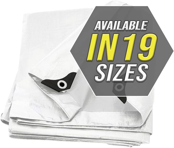 Large Waterproof Tarp - Heavy Duty 20 Mil Thick Poly Tarpaulin Ideal for Canopy Tents, Boats, RV or Pool Covers - Multipurpose Protective Tarps with Grommets for Indoor and Outdoor Use | 12' x 25'