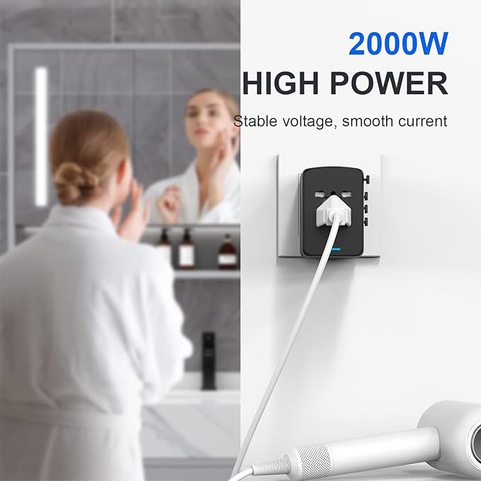JMFONE 35W PD Universal Travel Adapter, Fast Charging International Power Plug Adapter with 3*USB-A & 2*USB-C Ports and Multi AC Sockets, All-in-one Travel Outlet Conversion Plugs for 200+ Countries