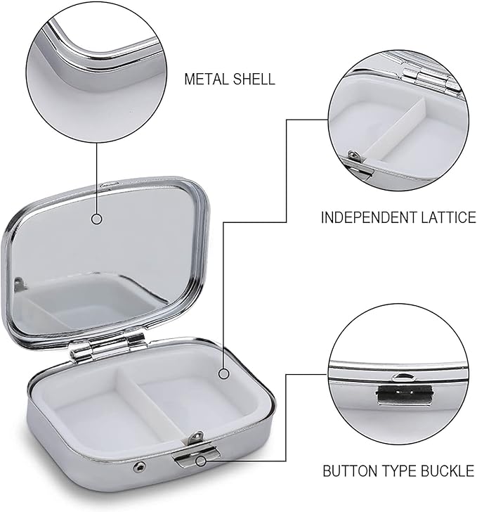 Metal 2 Compartment Pill Organizer Travel Friendly Portable Compact Pill Box Cute Pill Case to Hold Vitamins,Fish Oil,Supplements,Meds,Tablet for Purse,Pocket. (Poison Frog)