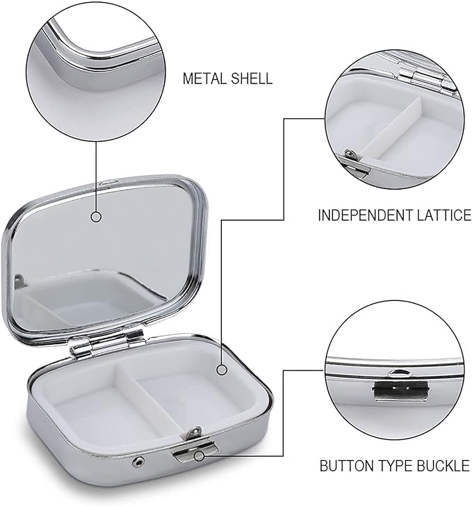 Metal 2 Compartment Pill Organizer Travel Friendly Portable Compact Pill Box Cute Pill Case,for Pocket Wallets Daily Portable Medicine Vitamin Tablet Storage (Butterfly)