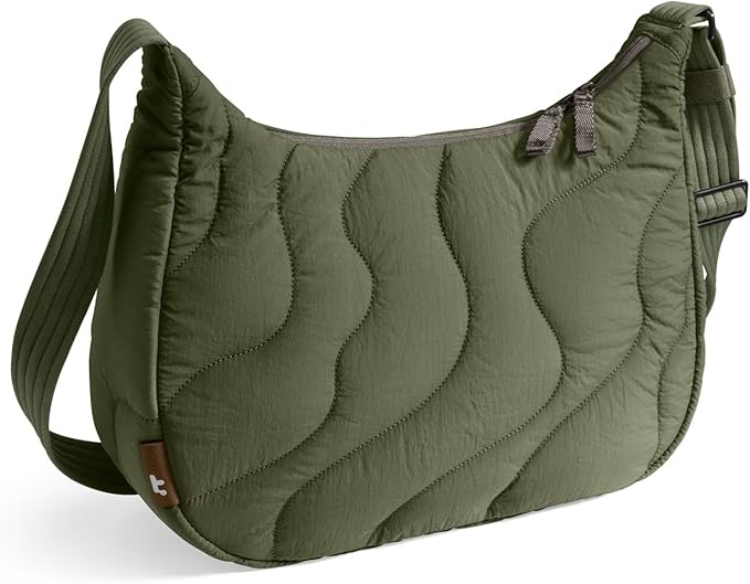 tomtoc 9L Puffer Sling Crossbody Bag for Women Trendy, Nylon Quilted Crescent Shoulder Bag Purses for 11-inch iPad Air/Pro & Daily Essentials, Puffy Travel Hobo Handbag with Organized Inner Pockets