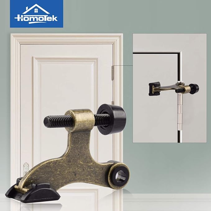 HOMOTEK 8 Pack Hinge Pin Antique Brass Door Stopper,Adjustable Deluxe Heavy Duty Door Stopper 2-1/2"x1-3/4”,with Black Rubber Bumper Tips
