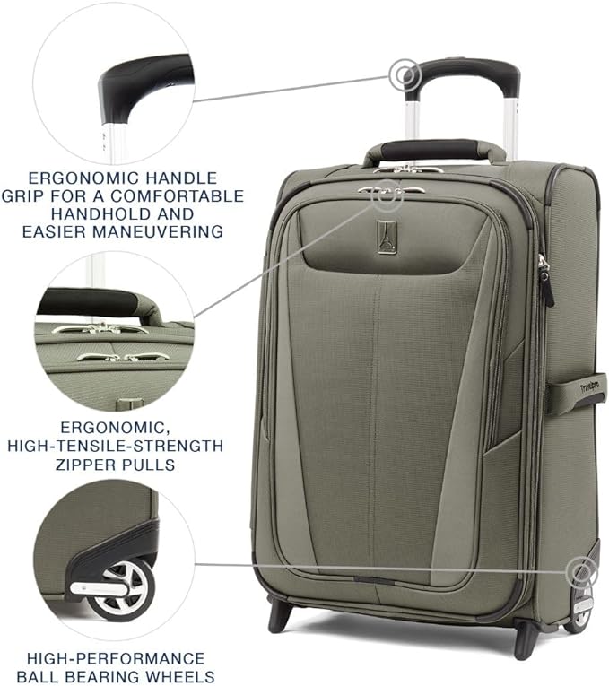 Travelpro Maxlite 5 Softside Expandable Upright 2 Wheel Carry on Luggage, Lightweight Suitcase, Men and Women, Slate Green, Carry On 22-Inch