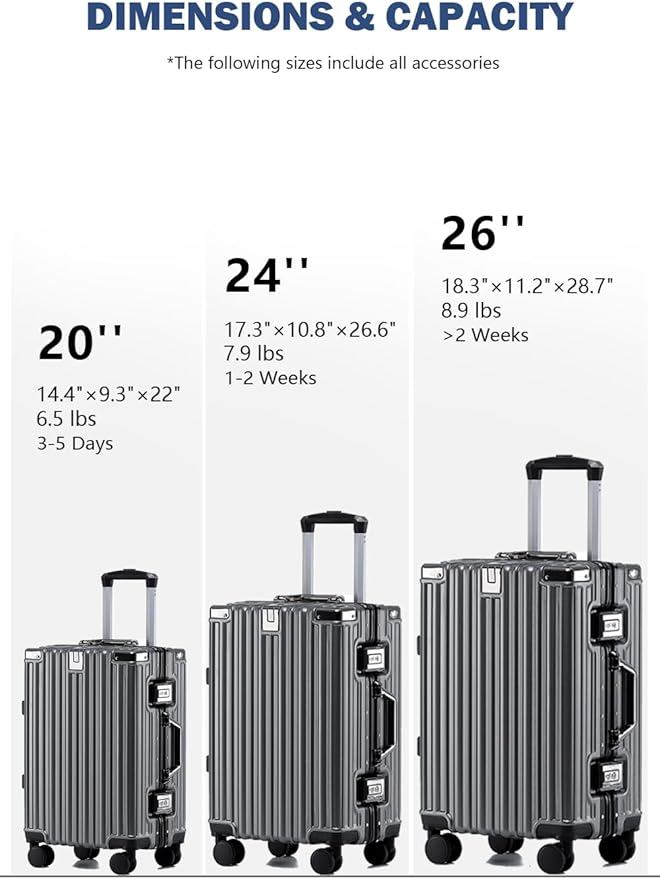 HotWay 20 Inch Aluminum Frame Carry On Luggage with Spinner Wheels, PC Hard Shell Suitcase with Cup Holder, Zipperless Luggage for Business Travel, Gray