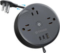 TROND Retractable Extension Cord Power Strip - Travel Power Strip with 3 AC Outlets 3 USB Ports (2 USB C), Ultra Thin Flat Plug 5ft, Cruise Ship Essentials, for Home Hotel Dorm Room, Black
