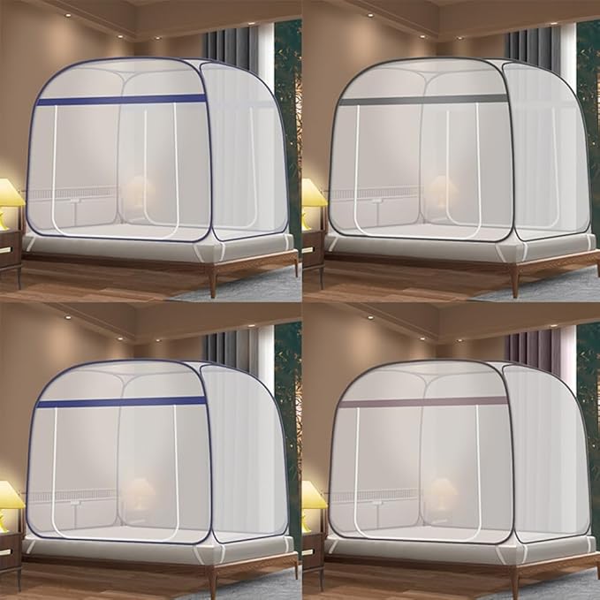 Pop-Up Mosquito Net Tent for Beds Portable Folding Canopy with Net Bottom, Fits Twin to King Size 79x71x59inch, Easy Install Wash for Baby Adults, Indoor Outdoor Use (Blue-King Bed)