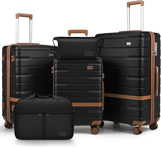 Luggage Sets 3 Piece with TSA Lock Hardside PC+ABS Carry On Suitcase with Spinner Wheels Lightweight Rolling Travel Luggage Sets with YKK Zippers (Black)