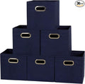 Household Essentials 81-1 Foldable Fabric Storage Bins | Set of 6 Cubby Cubes with Handles | Navy Blue, 6 lbs (Pack of 6)
