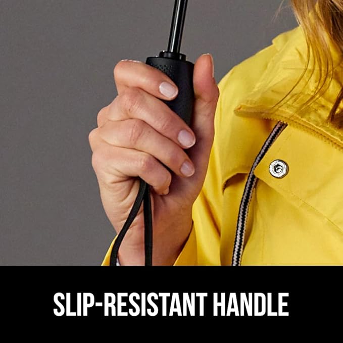 GORILLA GRIP Strong Stick Umbrella for Rain, Compact Travel One-Click Automatic Open Close, Lightweight, Portable, US Designed Reinforced Fiberglass Ribs, Wind Resistant, Easy Collapse, Polka Dots