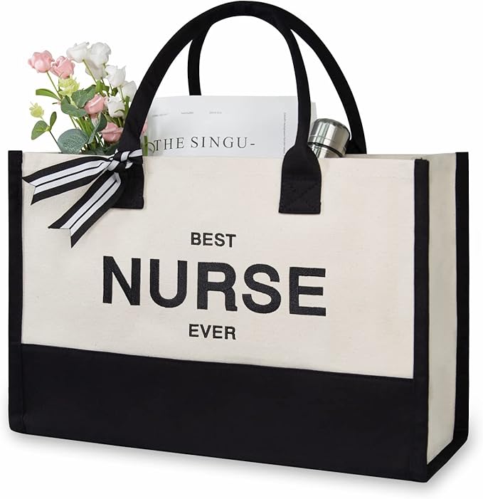 TOPDesign Embroidery Canvas Tote Bag for Women, Appreciation Gifts for Female Nurses, Nicu, Practitioner, Personalized Present Bag, Ideal for Beach, Holiday