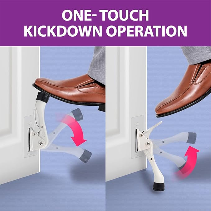 Door Stopper with Adhesive Bracket Stickers, No Drilling or Tools Needed, Available for All Doors, Door Holder, Heavy Door Stop, KickDown Door Stoppers, Bottom of Door by HASHI (White/Bracket 4pack)