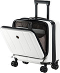 16 Inch Carry On Luggage with 2 Compartments for 14” & 15” Laptop, 16.14*8*17.12” Rolling Briefcase, Lightweight Hardshell ABS+PC Suitcase with Spinner Silent Wheels, for Business Trip, Milky White
