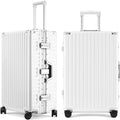 ROAMING Zipperless Luggage 26 Inch with Aluminum Frame, Checked-Large Lightweight 3-Layer PC Hard Shell Suitcase with Spinner Wheels, Metal Travel Luggage with Three TSA Locks, Shell whit