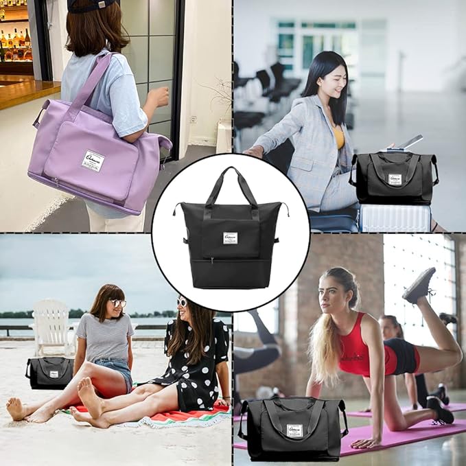 Large Capacity Foldable Travel Bag Expandable Portable Carry on Bag Dry&Wet Separation Sports Duffel Bags