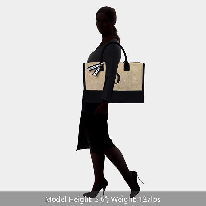 TOPDesign Initial Jute/Canvas Tote Bag, Personalized Present Bag, Suitable for Wedding, Birthday, Beach, Holiday, is a Great Gift for Women, Mom, Teachers, Friends, Bridesmaids (Letter D)