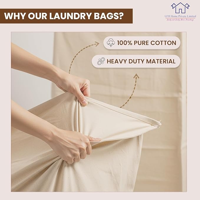 LFH Home Large Premium 100% Cotton Canvas Laundry Bag with Drawstring and Handles Heavy Duty, Multi-Use, and Washable for Home, Travel, College or Storage 20x30 (Pack of 4)-Natural