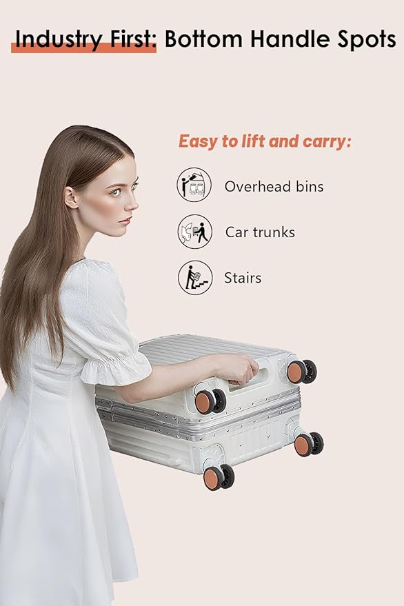 HotWay 20 Inch Carry On Luggage with Leather Handle, PC Zipperless Suitcase with Spinner Wheels and TSA Locks, 22x14x9 Airline Approved Luggage for Travel, White